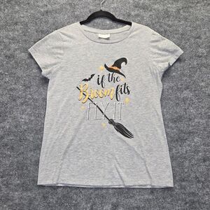 Bobbie Brooks Shirt Womens Large If The Broom Fits Fly It Halloween Witch Tee